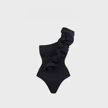 大人の女性用ワンショルダー黒ビキニスタイル水着【リゾート・スカート付き・温泉用】