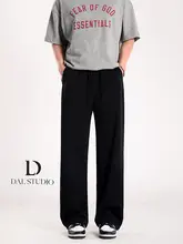 ブラックのゆったりストレートパンツ【ゴムウエスト・カジュアル・通気性】（セットアップ対応）