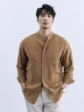 リネン長袖シャツ【白・ビジネスカジュアル・薄手・ゆったりシルエット・立襟】