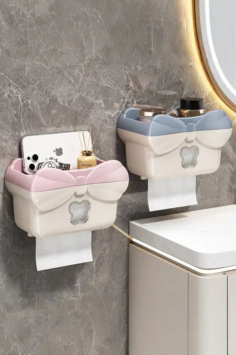 穴あけ不要のトイレットペーパー収納ボックス【壁掛け式・バスルーム用】