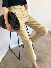 高級感のあるクラシックデザイン 秋冬用 ウール製ハイウエストストレートパンツ【細身・フィット】