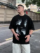 FFMR メンズ夏用アートプリントTシャツ【ラウンドネック・ルーズフィット・短袖】