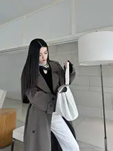 PAPERLLL レディース テーラーカラー トレンチコート【秋用・中長丈・カーキ色】