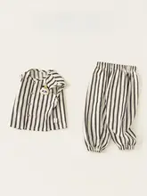 夏用 パンダデザインストライプ子供用無袖シャツ【カジュアル・ゆったりパンツ】（セットアップ対応）