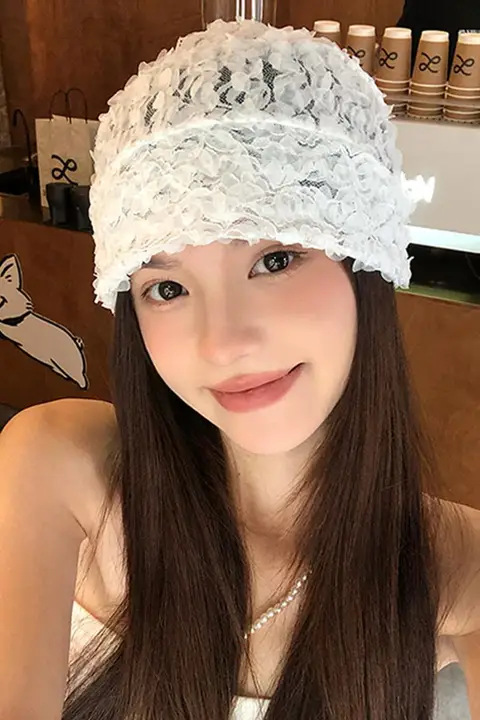 レースデザイン女性用ニット帽【軽量・薄型・春秋用】