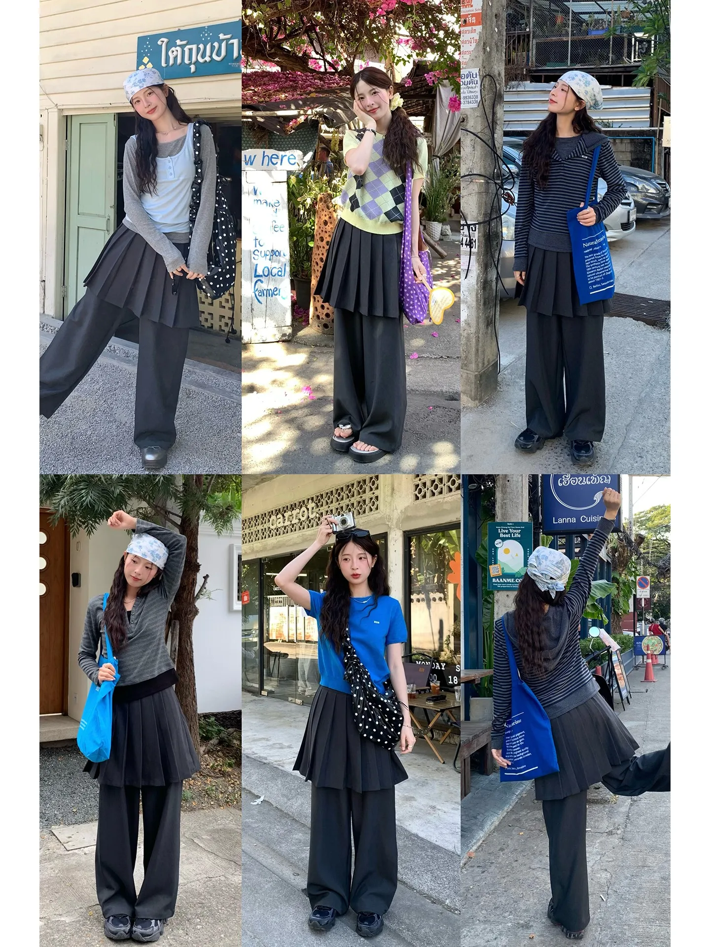 深灰色プリーツスカート風パンツ：グレーワントーンコーデのスタイリング基盤
