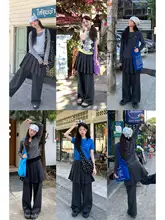 シンプルなデザインの深灰色プリーツスカート風パンツ【春用・フィット】（セットアップ対応）