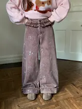 冬用の薄手フレアパンツ【レトロ刺繍・花柄・厚手素材・女性用】