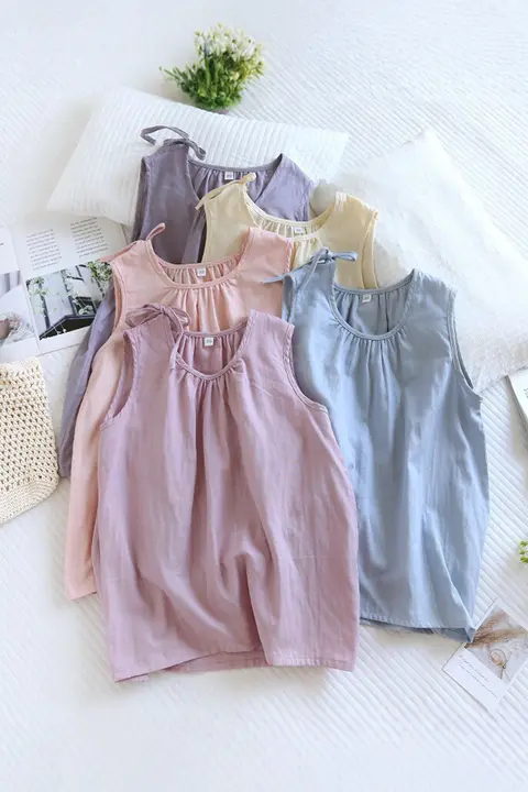 純綿ガーゼキャミソールパジャマ【夏用・薄手・ルームウェア・ショートパンツ／ロングパンツ（セットアップ対応）】