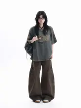 アメリカンヴィンテージ風VネックデニムTシャツ【古着風ストライプデザイン・フィット・半袖】