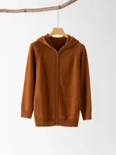 メンズ 厚手の100%山羊毛カーディガン【フード付き・秋冬用・ゆったりサイズ・  ジップアップ・ニットジャケット】