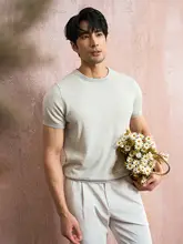 洗濯機対応のコットンカシミヤクルーネックTシャツ【メンズ・短袖・夏用・カジュアル】