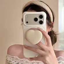 シンプルな波のデザインの愛心型マグネットスタンド付きスマホケース【対応機種：iPhone・全包硬式・液体シリコン素材】