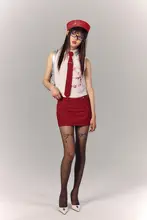 Y2Kスタイルのレディース赤免打孔シャツ【JK学院風・サブアクセサリー付き】
