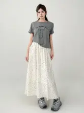 ポルカドットのロングスカート【春夏用・体型カバー・ミディアムウエスト・レディース】（セットア  ップ対応）