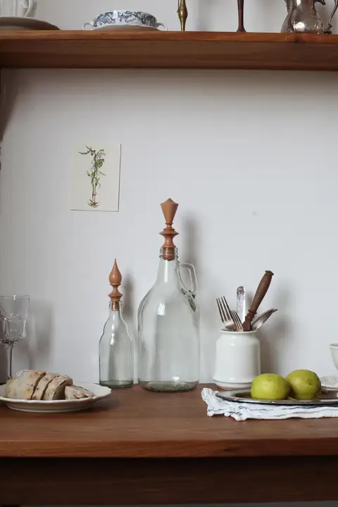 フランス風 ヴィンテージデザインの木製コルク付きガラス瓶【コーヒー豆やジュースの保存用】