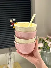 少女向け 陶器ボウルセット【ご飯・サラダ・朝食・オートミール・デザート用・スプーン付き】