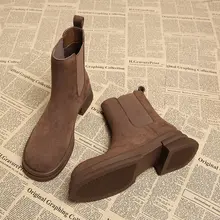 女性用 本革切尔シーブーツ【厚底・ファッショナブル・スエード調】