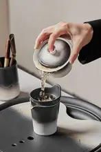 高級陶製 茶器セット【カバー付き急須・茶杯・茶盤・家庭用・オフィス用】