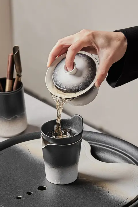 高級陶製 茶器セット【カバー付き急須・茶杯・茶盤・家庭用・オフィス用】
