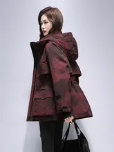 ブラック工装ダウンジャケット【レディース・フード付き・暖かい・カジュアル】