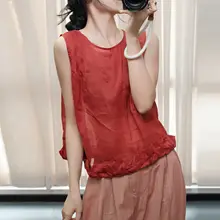 夏用リネン風フラワーレースノースリーブシャツ【シンプル・ルーズフィット・軽量・通気性】