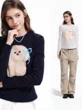 マルチーズデザインの長袖トップス【ウエストシェイプ・かわいい犬モチーフ・春秋用】（セットアップ対応）