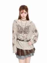 バタフライプリントのデザイン感ある長袖Tシャツ【春用・レディース】