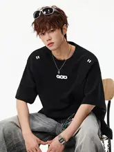 カラーブロック刺繍入り半袖Tシャツ【男性用・立体裁断・フィット】