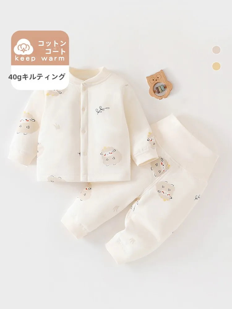 生後2ヶ月の冬に寝るときの服装は、高ウエスト保温コットンロンパースが最適