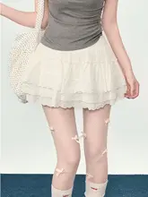 白色レースのケーキスカート【夏用・バレエスタイル・ハイウエスト・Aライン】