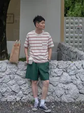 Tシャツ レディース 半袖 先染め 細ストライプ クルーネック 胸ポケット ヴィンテージ 夏