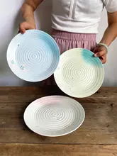 白樺の花デザイン 陶器製プレート【マット仕上げ・創意サラダ皿・丸型・家庭用】