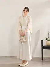 新中式国風デザインのワンピース＆スカート【サテン製・大きいサイズ・秋用・高級感】（セットアップ対応  ）