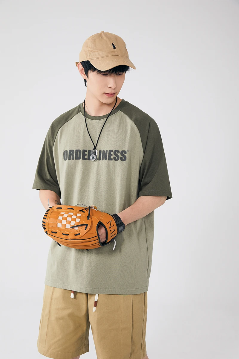 BOLM メンズ夏用プリントTシャツ【ルーズフィット・クルーネック・五分袖】