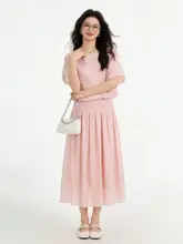 トップス スカート 2点セット レディース パフスリーブ ハイウエスト ピンク 夏 きれいめ 上品 フェミニン 大人可愛い