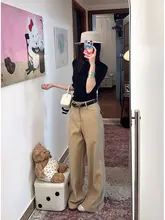 高身長向けカジュアルテーパードパンツ【カーキ・ハイウエスト・春夏用・シワになりにくい】（セットアップ対応）