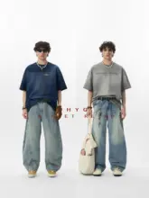 ユニークカラーのアメリカンスタイルのウォッシュドコットンTシャツ【おしゃれなグラデーションプリント・ゆったりフィット・短袖】