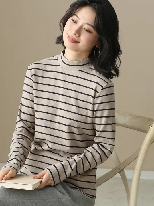 左耳左岸 ストライプ柄 ロングスリーブTシャツ【秋冬用・フィット・女性用】