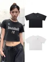 水洗い加工のレトロスタイルTシャツ【ショート丈・ダイダイ染・カジュアル】