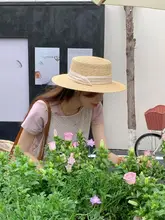 平らなつばのパナマ草帽【UVカット・ビーチ用・レディース】