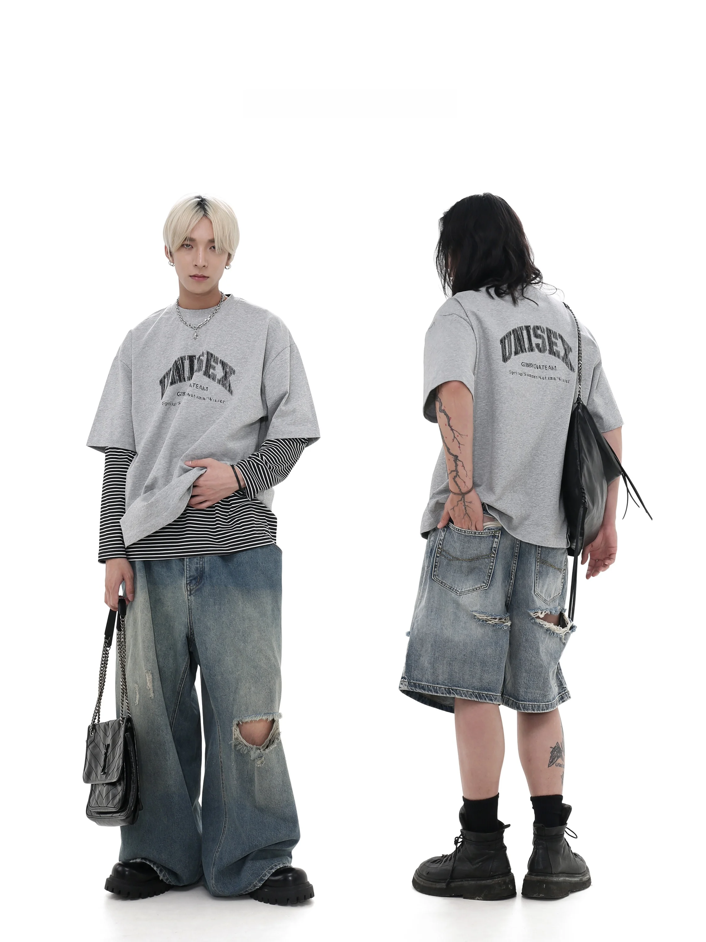 クラックプリント半袖Tシャツ：ストリート系メンズブランドのカジュアルスタイルを実現
