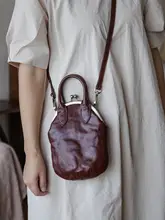 レトロな植物タンニン染め牛革の口金財布【女性用・手提げ・ショルダー・斜め掛け】