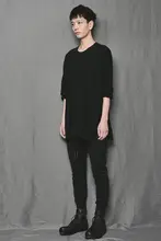 GAOSTUDIOS メンズブラック不規則デザイン2層構造デコンストラクションTシャツ【薄手・ショートスリーブ】