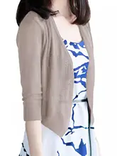 涼しげな開衫女子用夏用短丈カーディガン【薄手・中袖・透かし編み】