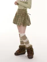 高腰チェック柄ウールスカート【秋冬・女性用・ポケット付き】