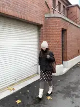 美式レトロなブラウンドットニットミディスカート【厚手・手編み・秋冬用】