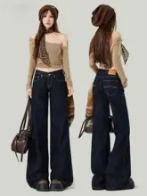 レトロデザインのローレイズ微フレアデニムパンツ【女性用・スリム効果・秋用】