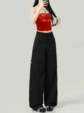 黒の速乾工装カジュアルパンツ【夏用・通勤・ワイドレッグ・ゆったり】