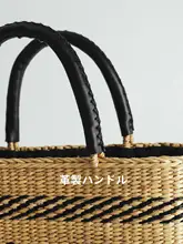 フランス風ストライプの草編みトートバッグ【大容量・軽やか・リゾートスタイル】